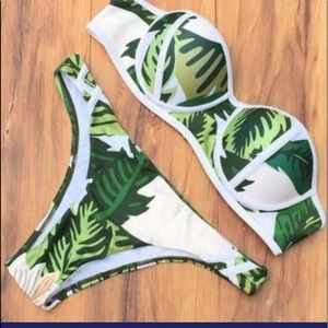 Green leave print bikini set sw319